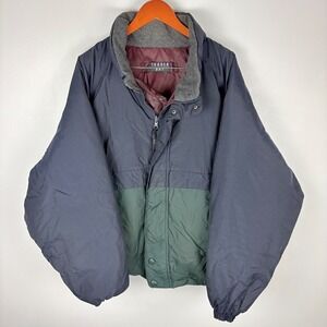 Trader Bay Puffer Down Fill Jacket 2XL Navy Green Full Zip Quilted Reversible